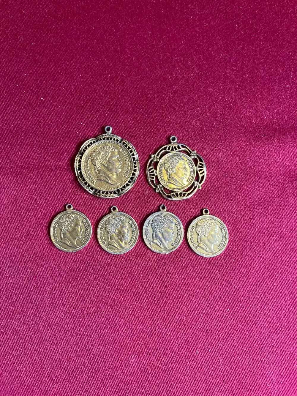 6pc Vintage‎ Napoleon Bonaparte Coin Charm & Pendant Medallion Lot